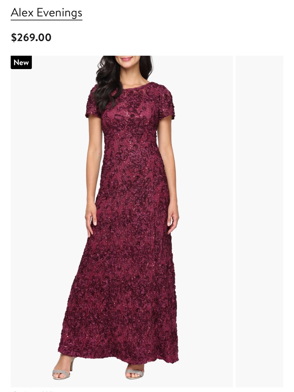 Alex Evenings Wine Burgundy Sequin Soutache A-Line Evening Gown